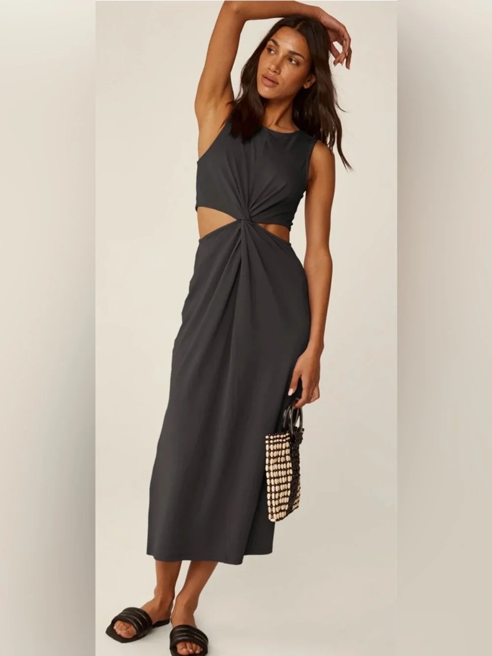 Beyond Yoga Black Twist-Knot Cutout Midi Dress M - Picture 3 of 15